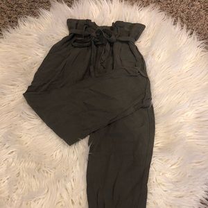 Olive green mid waist linen pants